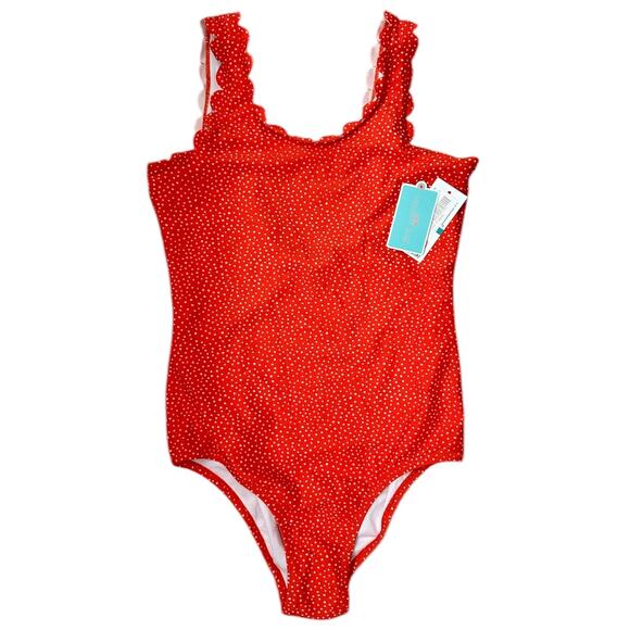 GIRLS Red & White Polka Dot One Piece Swimming Suit – Size 16 - Picture 5 of 5